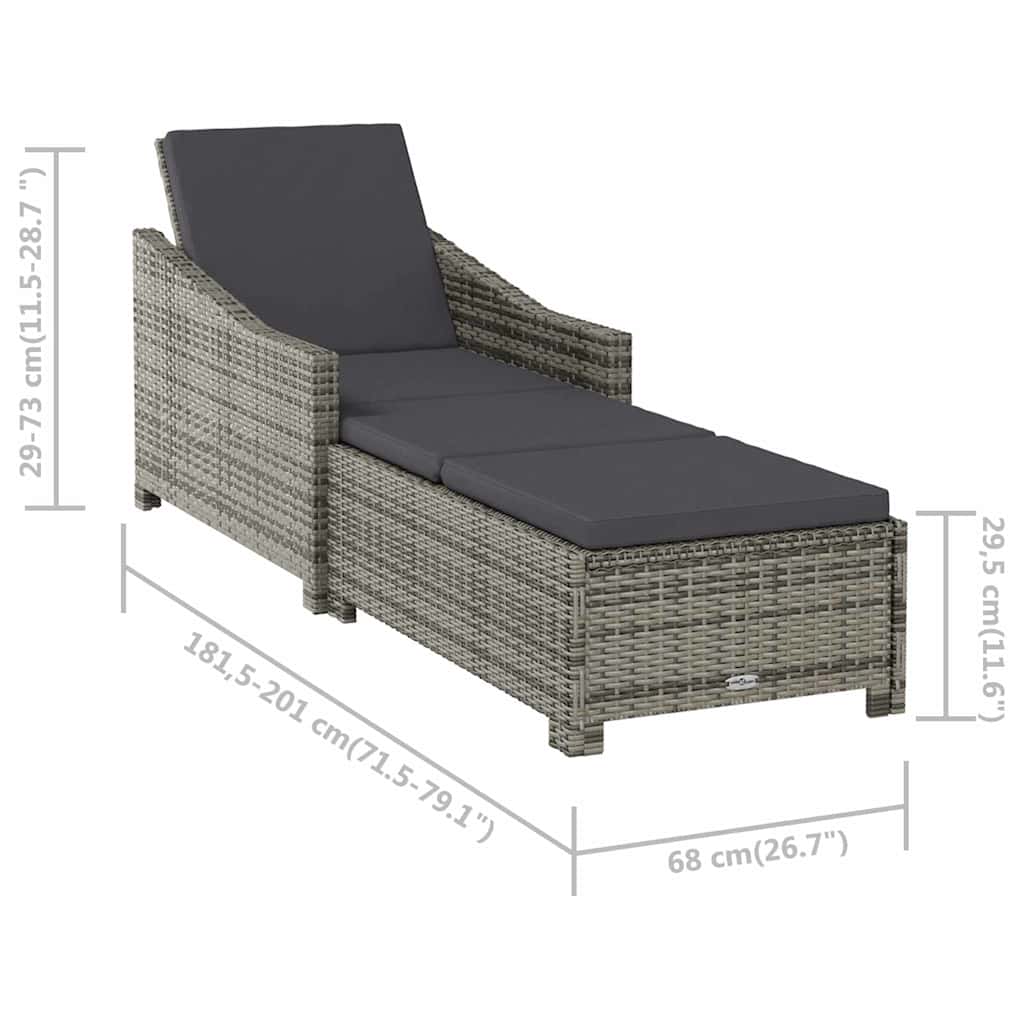 Sonnenliege mit Dunkelgrauer Auflage Poly Rattan Grau