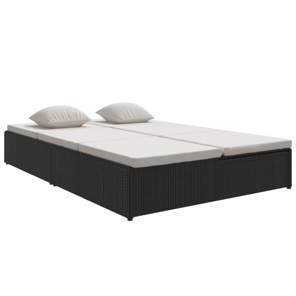 Chaise longue avec coussins en résine tressée noire