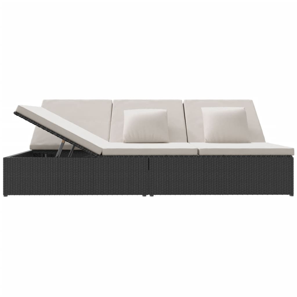 Chaise longue avec coussins en résine tressée noire