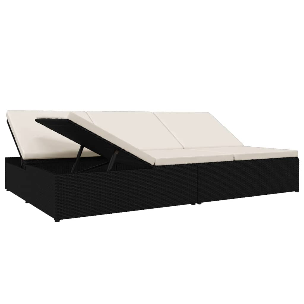 Chaise longue avec coussins en résine tressée noire