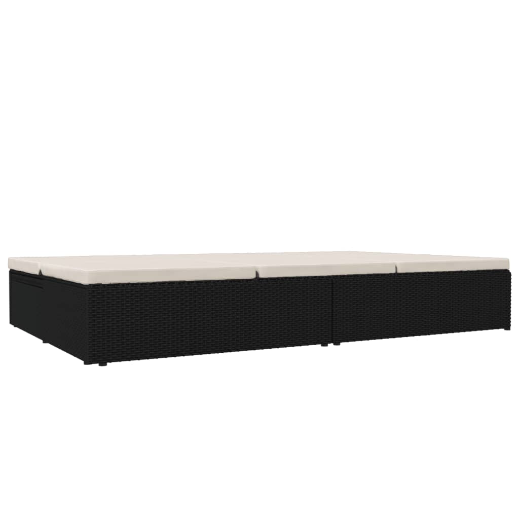 Chaise longue avec coussins en résine tressée noire