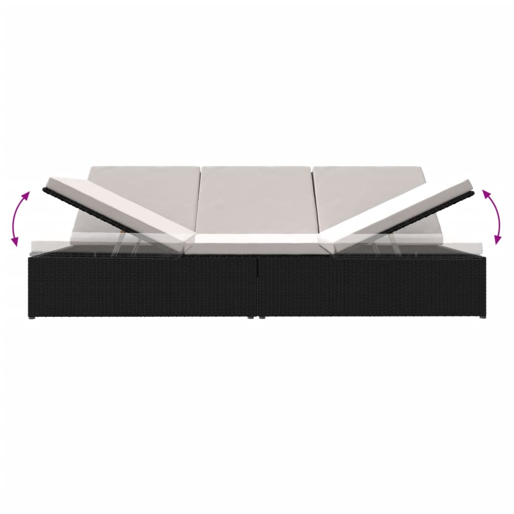 Chaise longue avec coussins en résine tressée noire