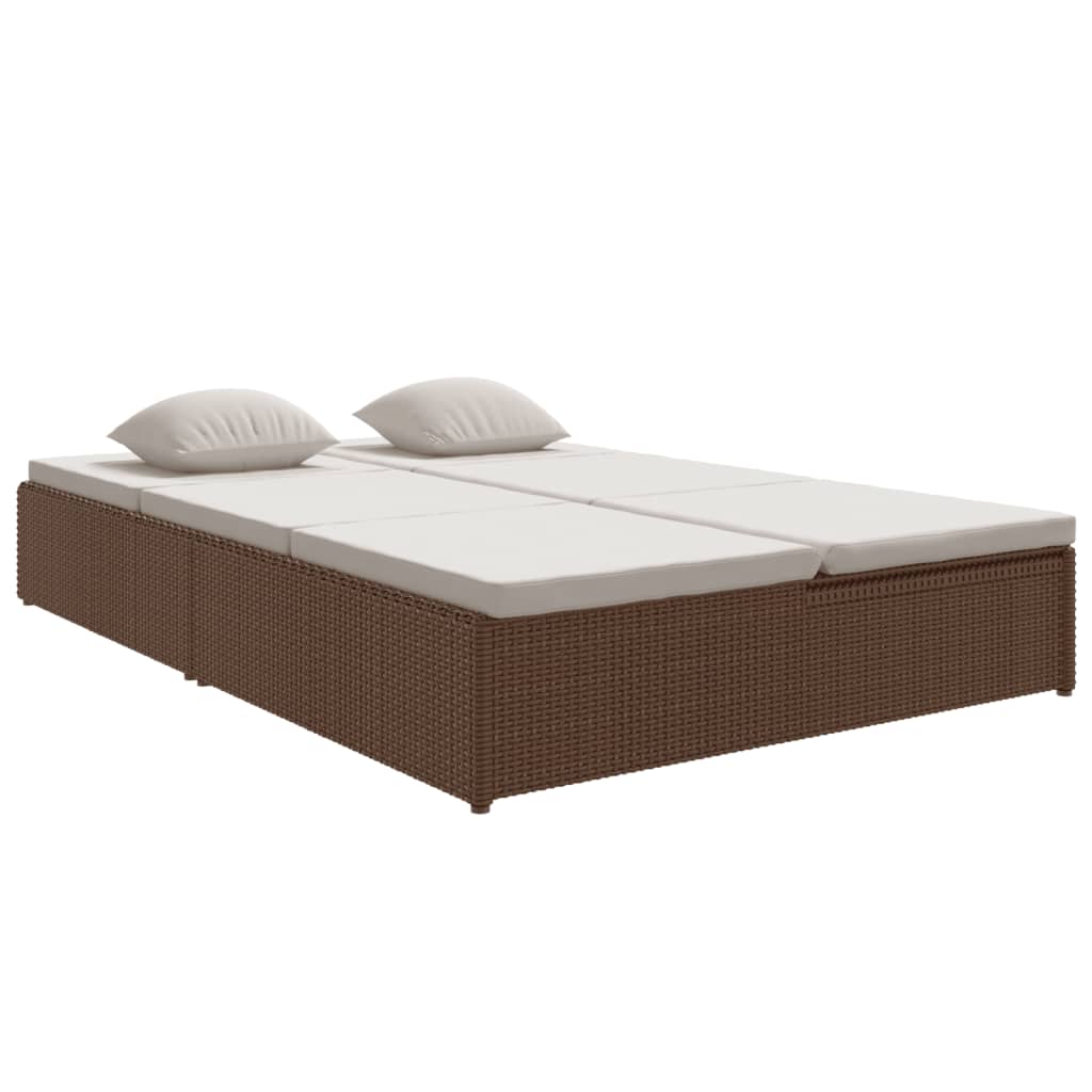 Chaise longue avec coussins en résine tressée marron