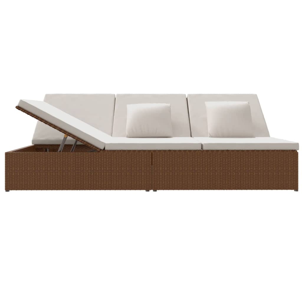 Chaise longue avec coussins en résine tressée marron