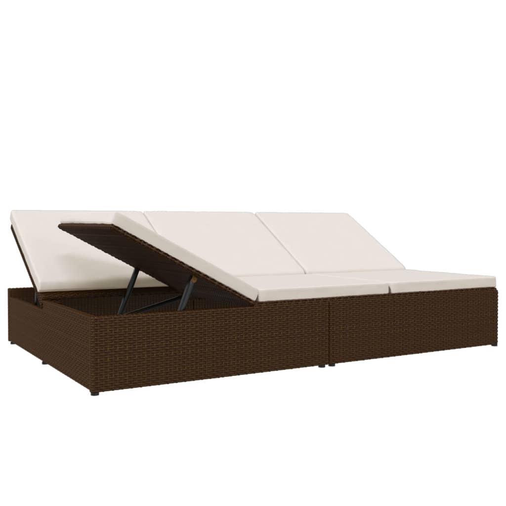 Chaise longue avec coussins en résine tressée marron