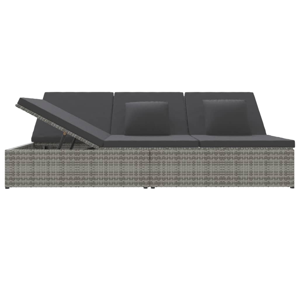 Chaise longue avec coussins en résine tressée gris foncé