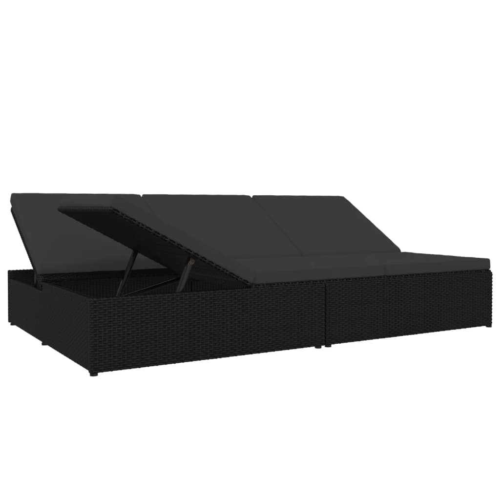 Sonnenliege mit Auflagen Poly Rattan Schwarz