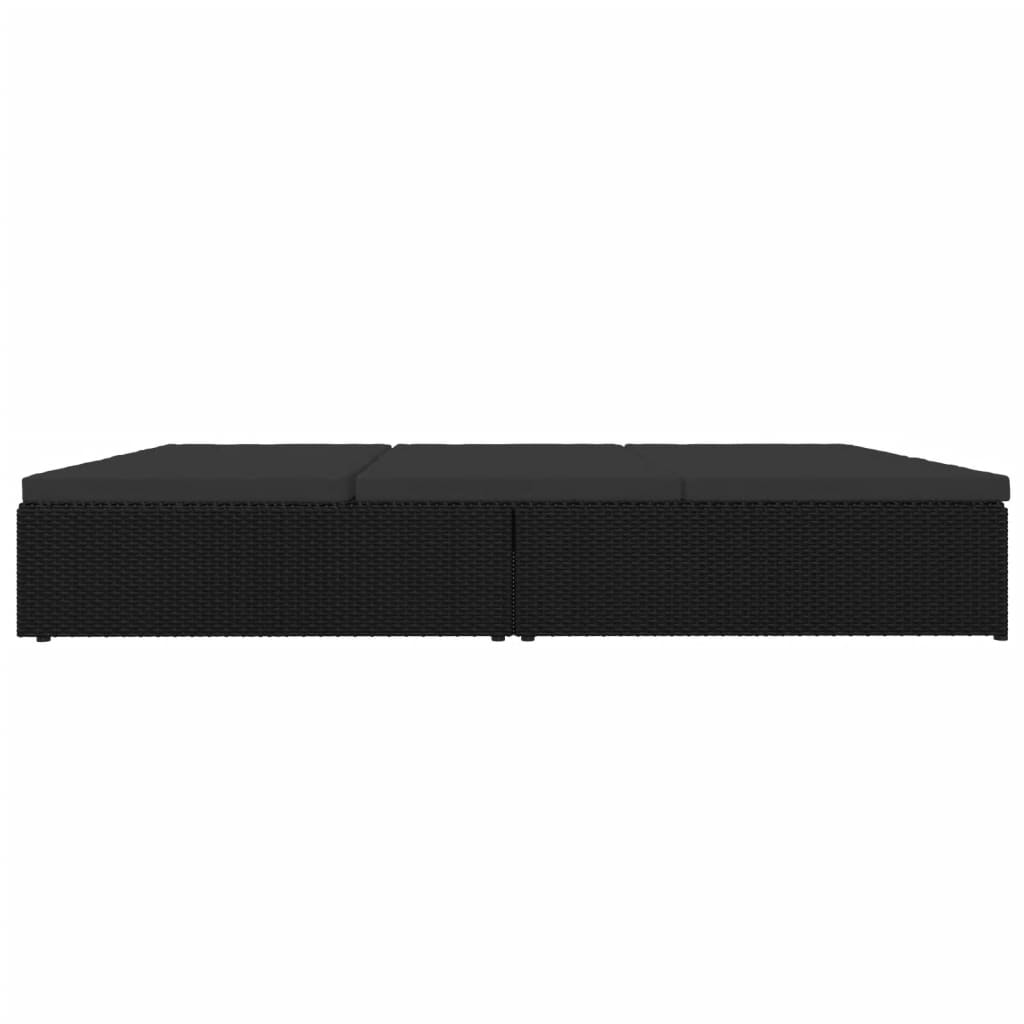 Sonnenliege mit Auflagen Poly Rattan Schwarz