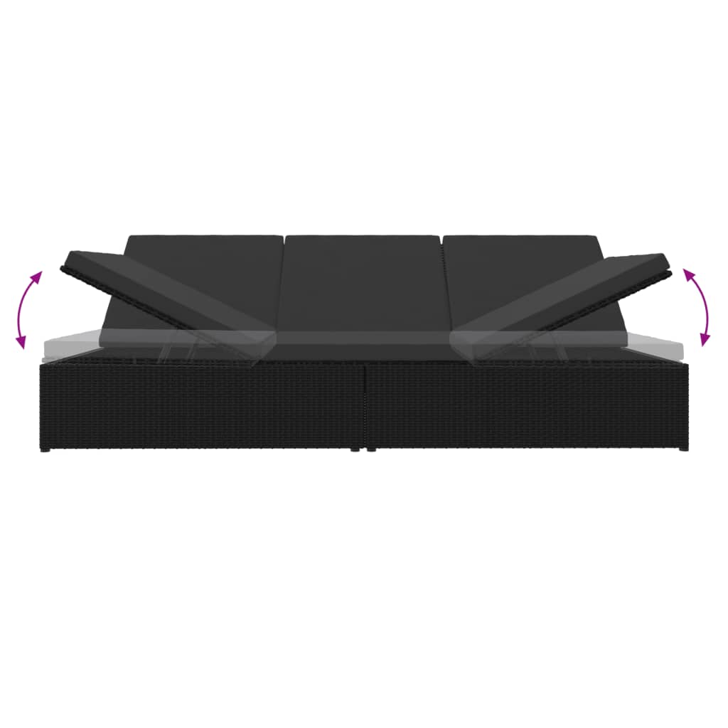 Sonnenliege mit Auflagen Poly Rattan Schwarz
