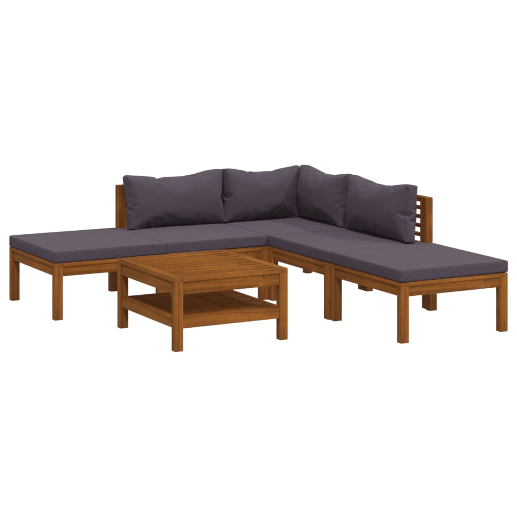 6-tlg. Garten-Lounge-Set mit Auflage Massivholz Akazie