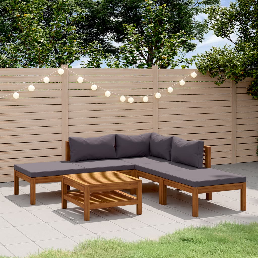 6-tlg. Garten-Lounge-Set mit Auflage Massivholz Akazie