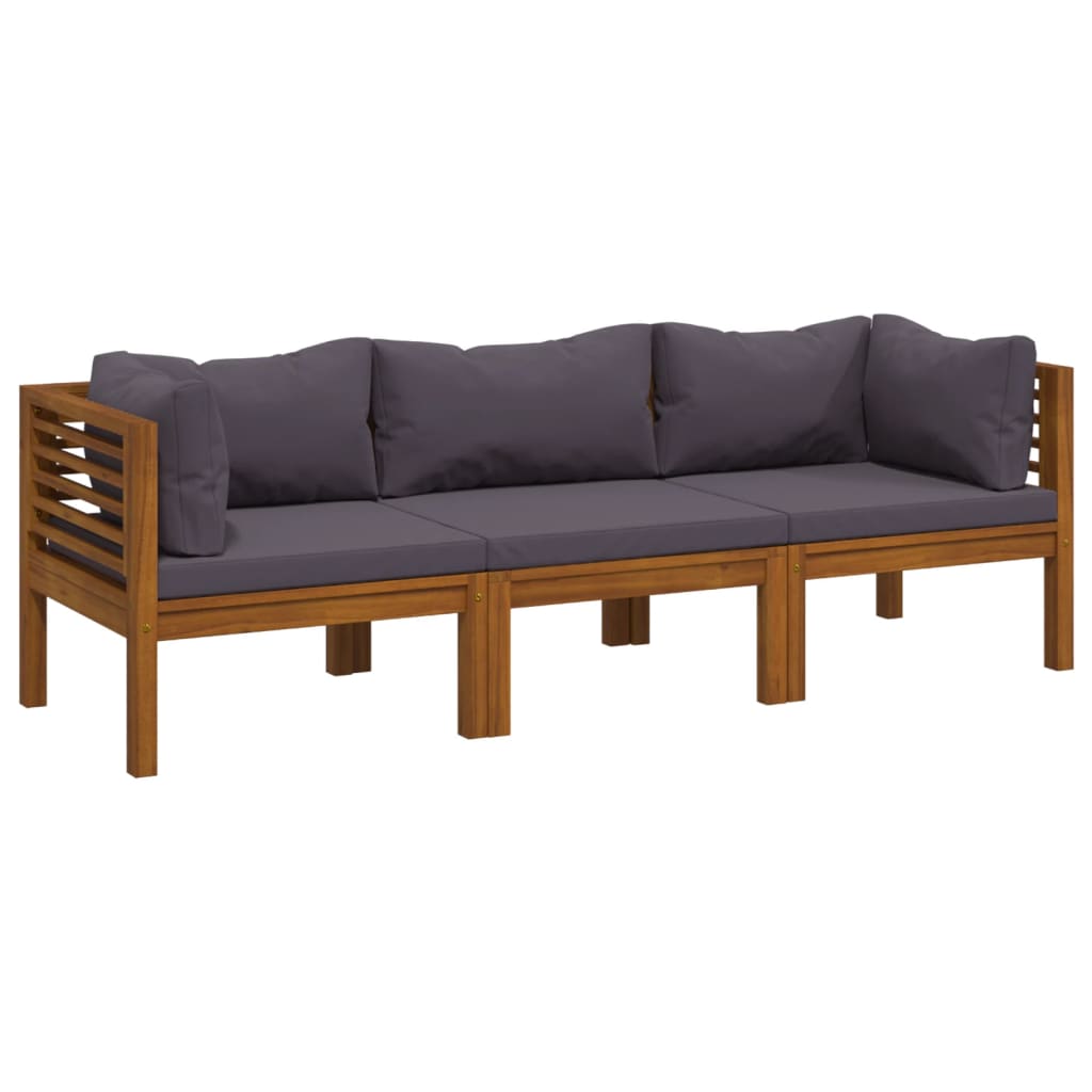 Canapé de jardin 3 places avec coussin en bois d'acacia massif