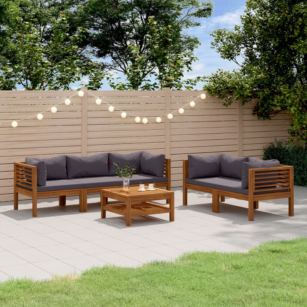 6-tlg. Garten-Lounge-Set mit Auflage Massivholz Akazie