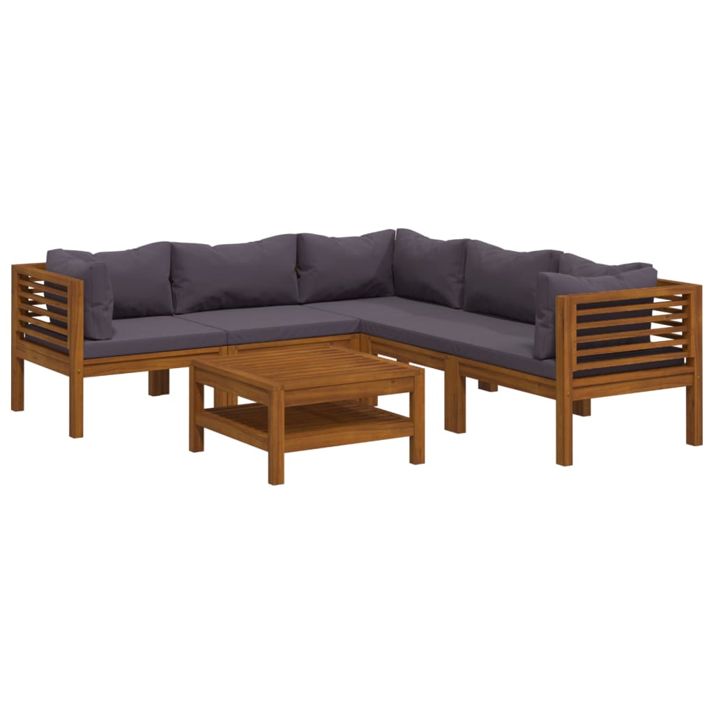 6-tlg. Garten-Lounge-Set mit Auflage Massivholz Akazie