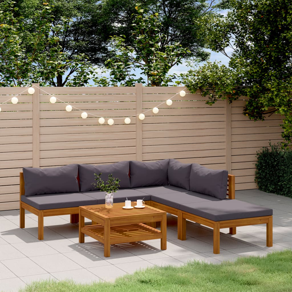 6-tlg. Garten-Lounge-Set mit Auflage Massivholz Akazie