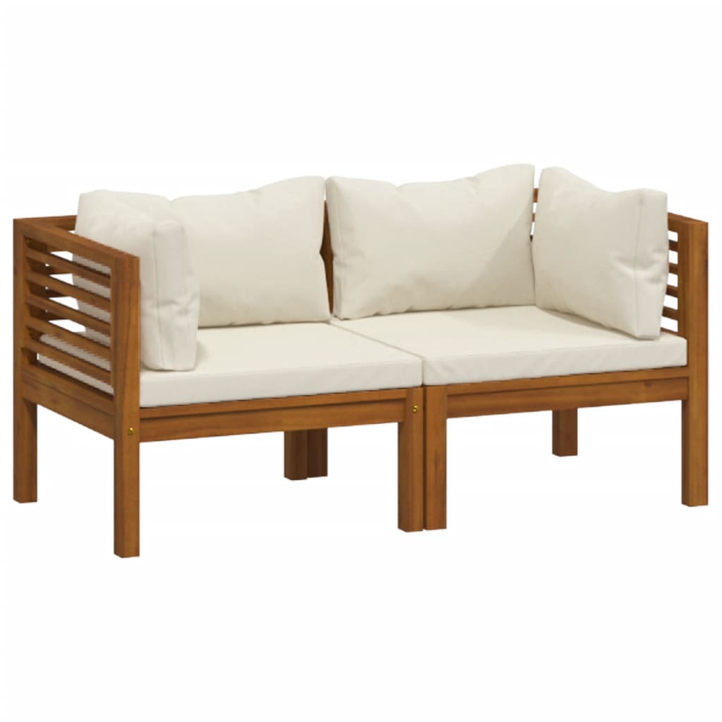 2-seater garden sofa with cream cushions solid acacia wood