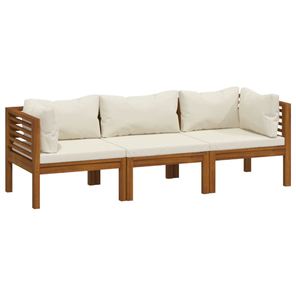 3-seater garden sofa with cream cushions solid acacia wood