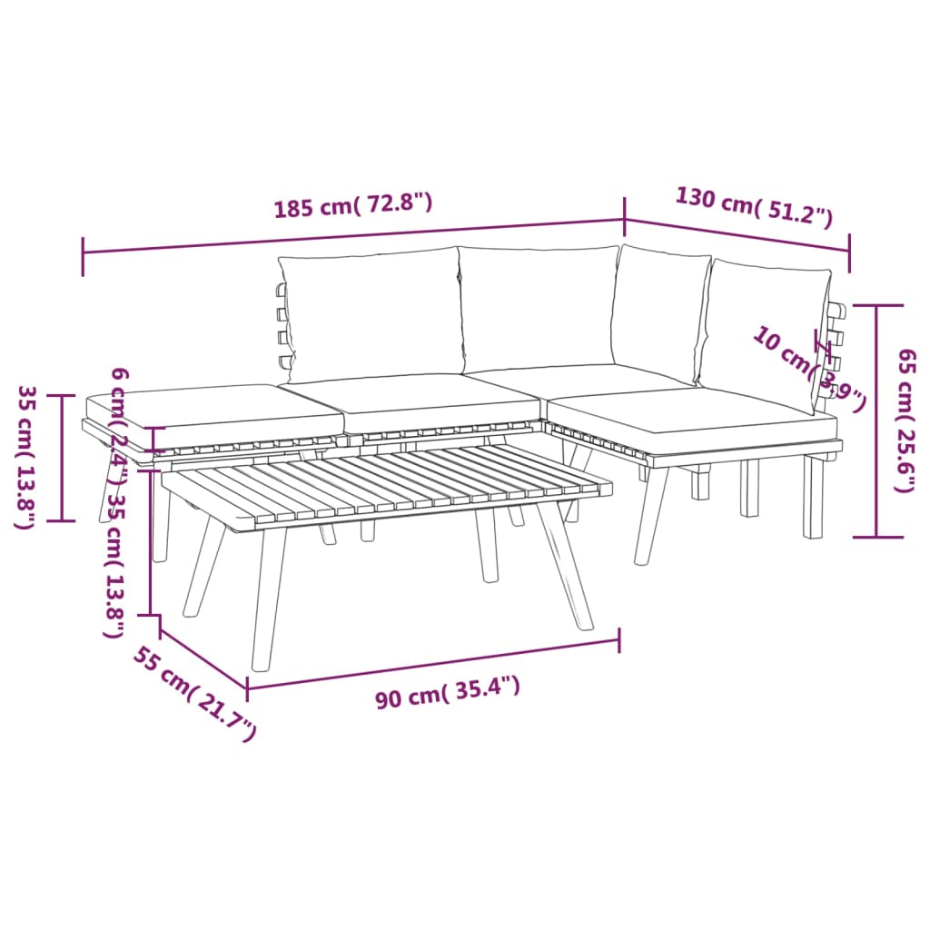 5-tlg. Garten-Lounge-Set mit Kissen Massivholz Akazie
