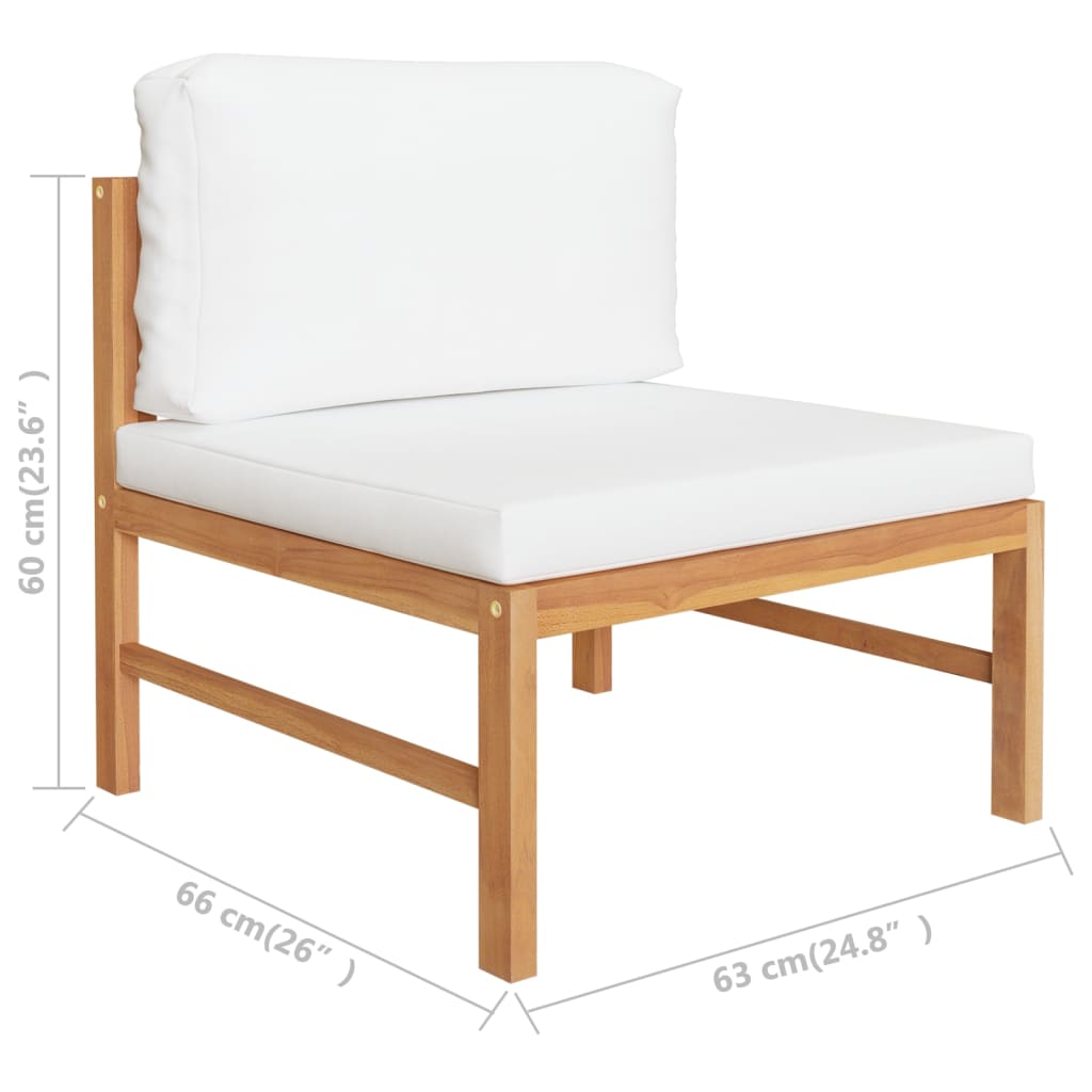 3-Sitzer-Gartensofa mit Creme Kissen Massivholz Teak