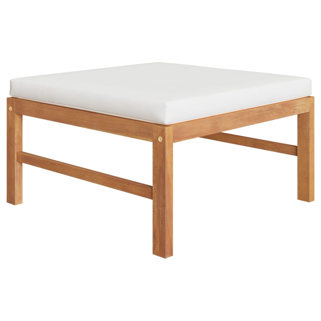Salon de jardin 10 pièces avec coussins crème, teck massif