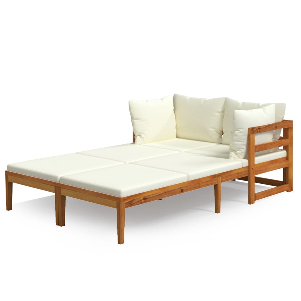 Sun loungers with cream-white cushions 2 pcs. Acacia wood