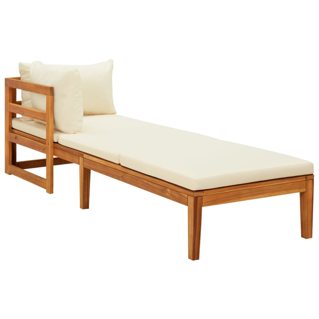 Sun loungers with cream-white cushions 2 pcs. Acacia wood