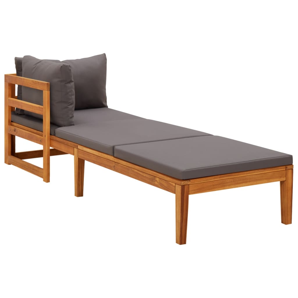 Chaises longues avec coussins gris foncé, 2 pièces, bois d'acacia