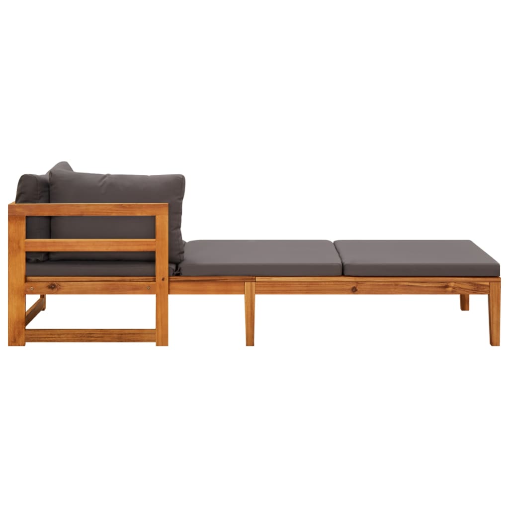 Chaises longues avec coussins gris foncé, 2 pièces, bois d'acacia