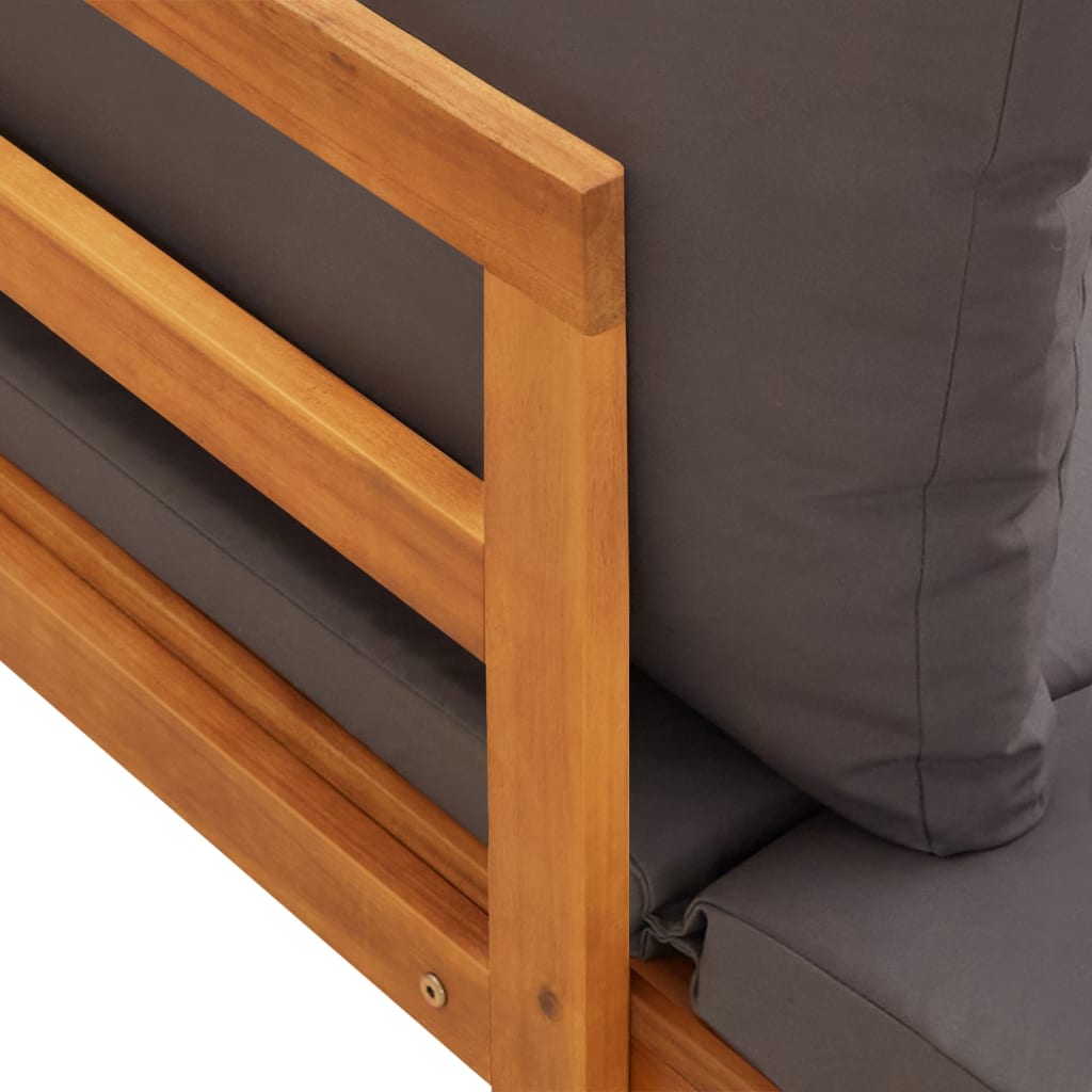 Chaises longues avec coussins gris foncé, 2 pièces, bois d'acacia