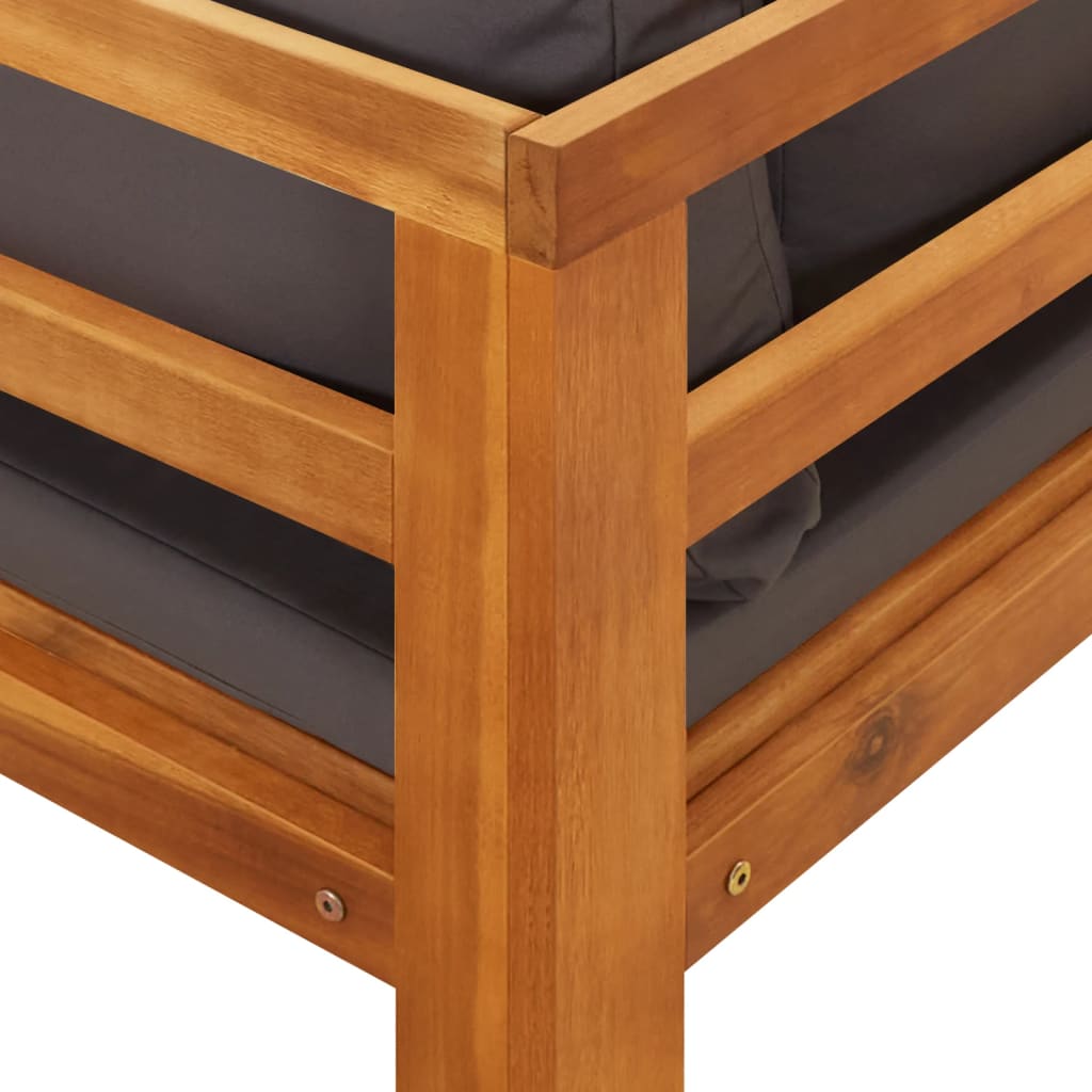 Chaises longues avec coussins gris foncé, 2 pièces, bois d'acacia