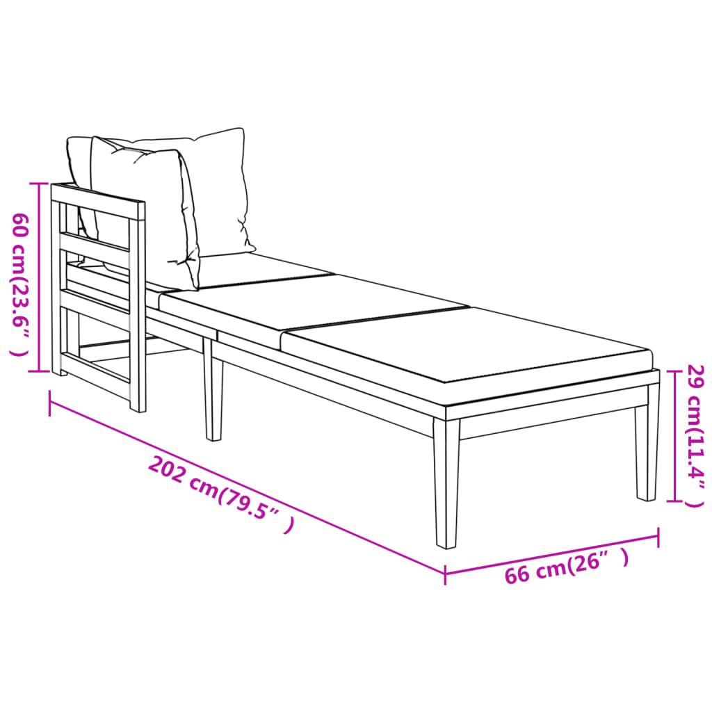 Chaises longues avec coussins gris foncé, 2 pièces, bois d'acacia