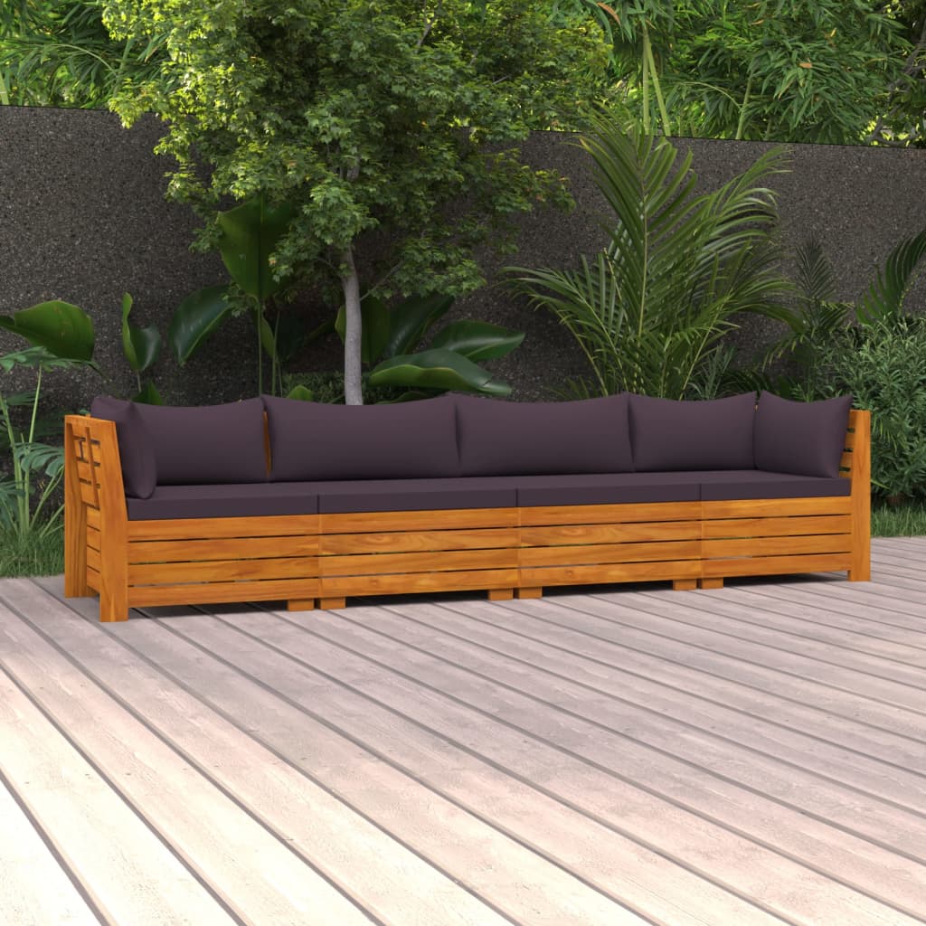 4-seater garden sofa with cushions solid acacia wood