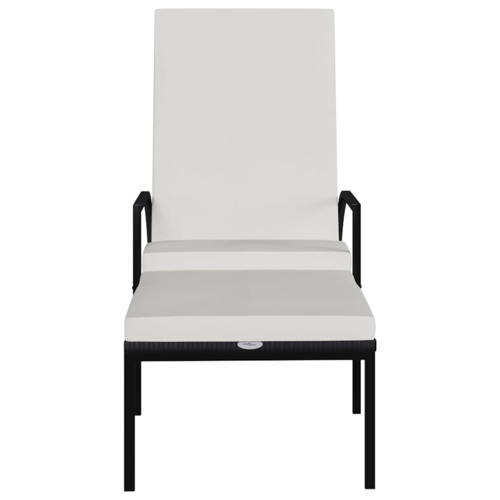 Chaise longue avec repose-pieds en rotin synthétique noir
