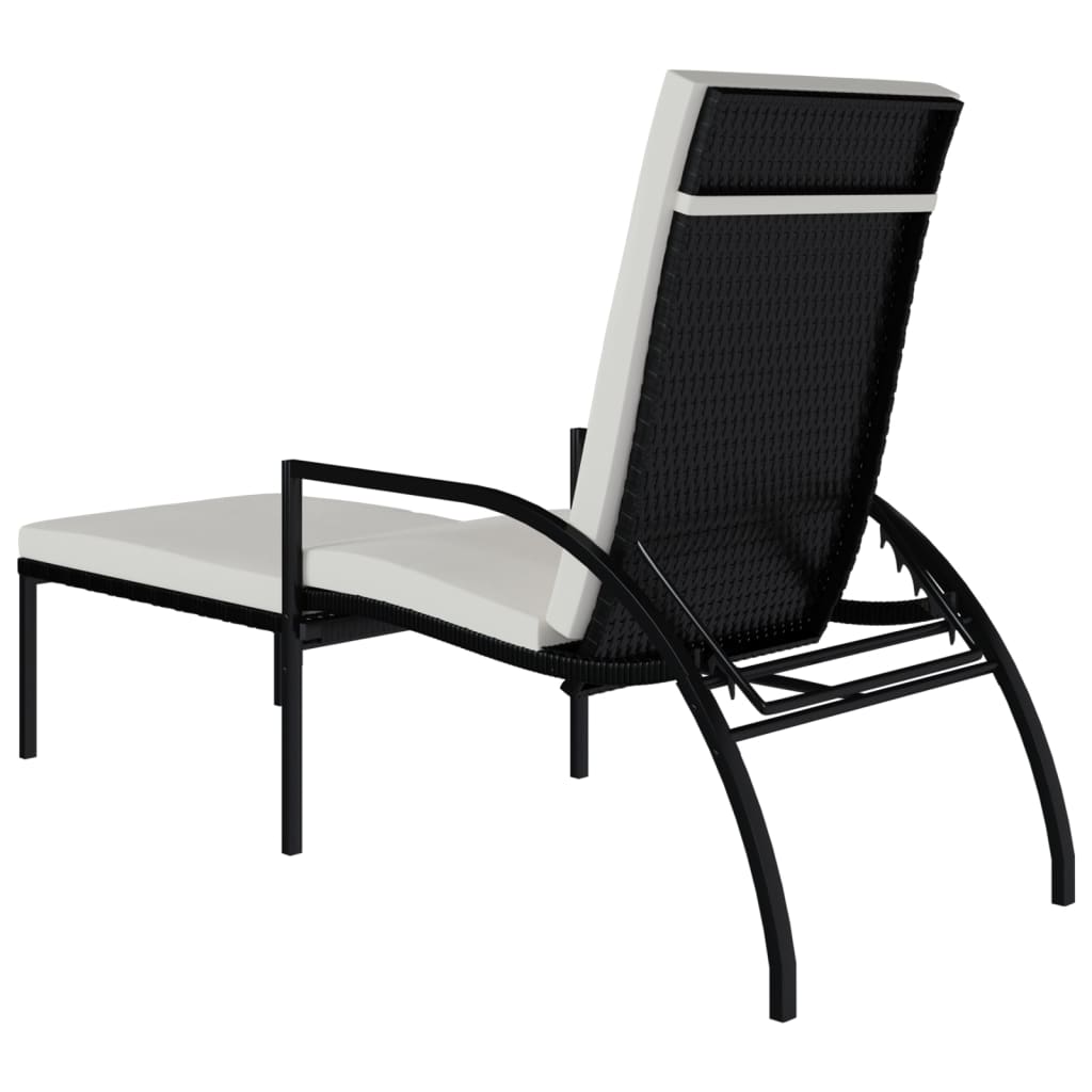 Chaise longue avec repose-pieds en rotin synthétique noir