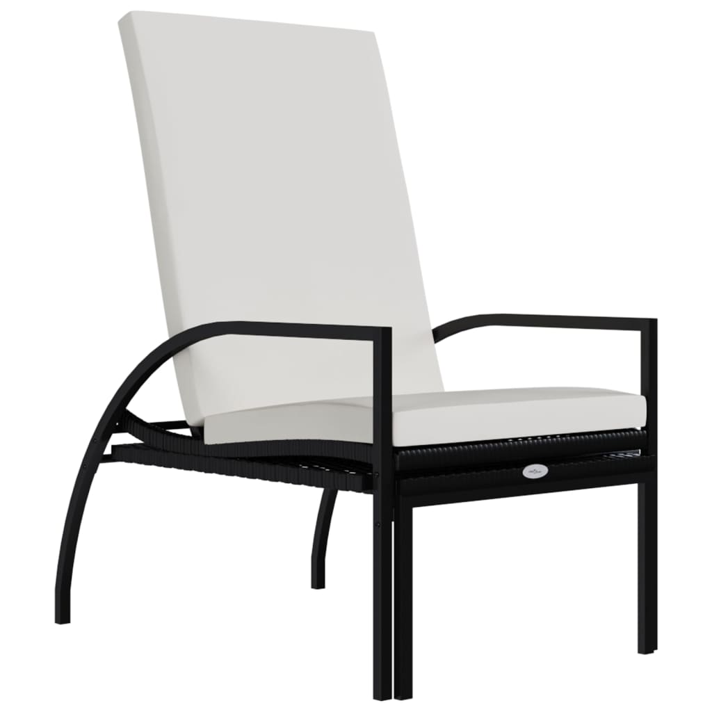 Chaise longue avec repose-pieds en rotin synthétique noir