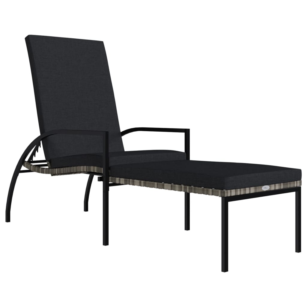 Chaise longue avec repose-pieds en rotin synthétique gris