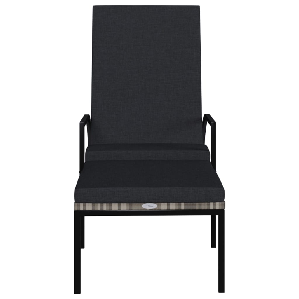 Chaise longue avec repose-pieds en rotin synthétique gris