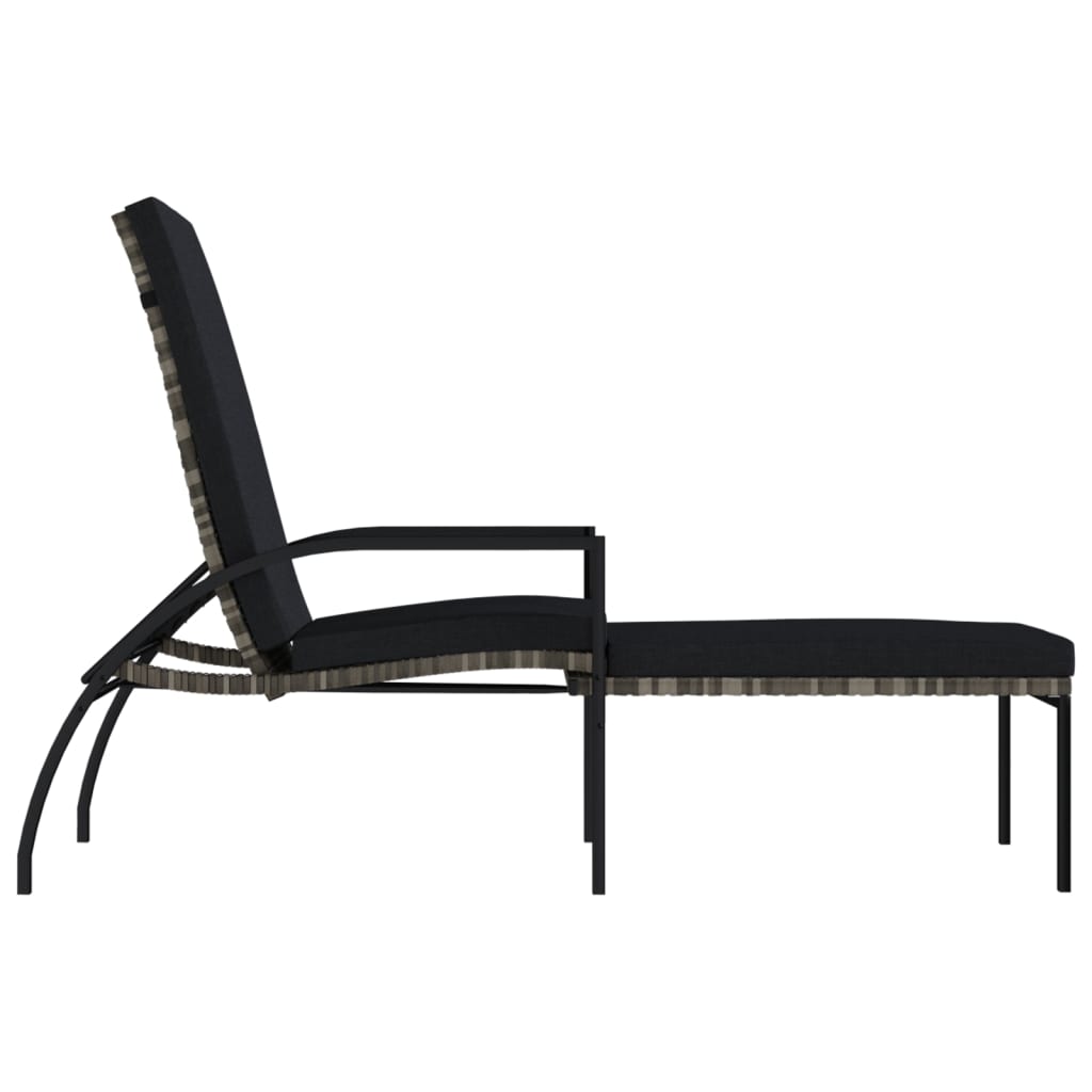 Chaise longue avec repose-pieds en rotin synthétique gris