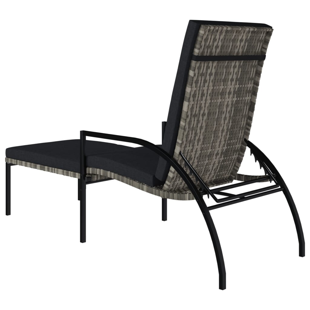 Chaise longue avec repose-pieds en rotin synthétique gris