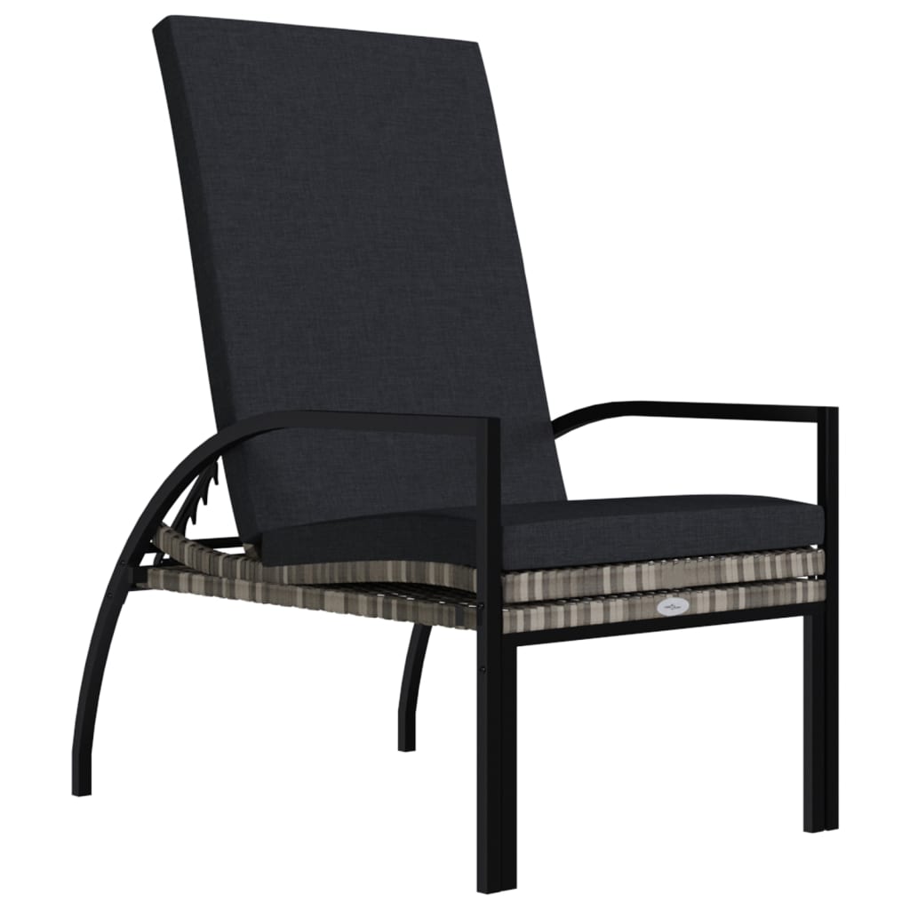 Chaise longue avec repose-pieds en rotin synthétique gris