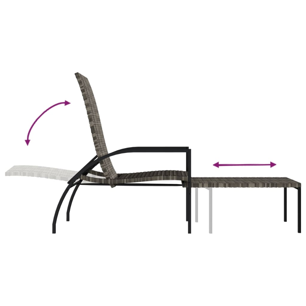 Chaise longue avec repose-pieds en rotin synthétique gris