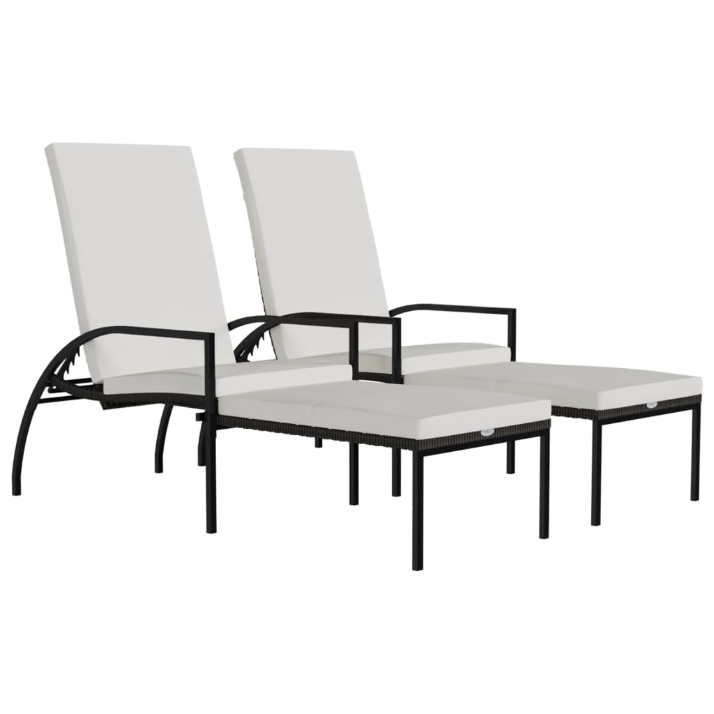 Chaises longues 2 pièces avec repose-pieds en rotin synthétique marron