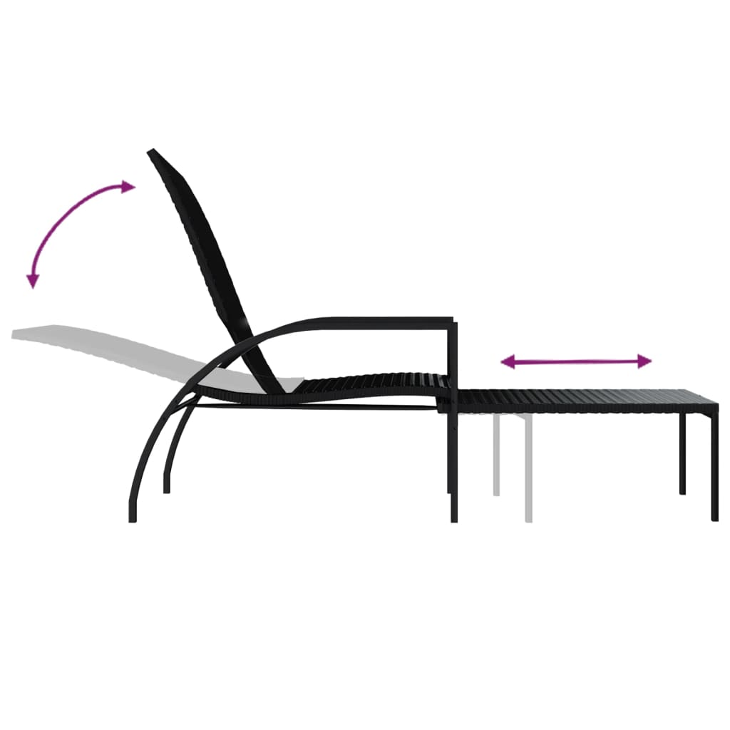 Chaises longues 2 pièces avec repose-pieds en rotin synthétique noir
