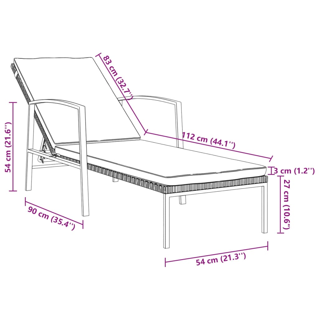 Bain de soleil avec coussin poly rotin gris