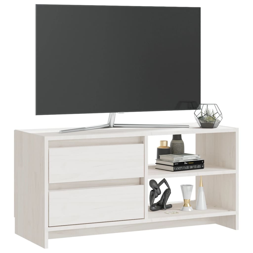 Meuble TV blanc 80x31x39 cm en bois de pin massif