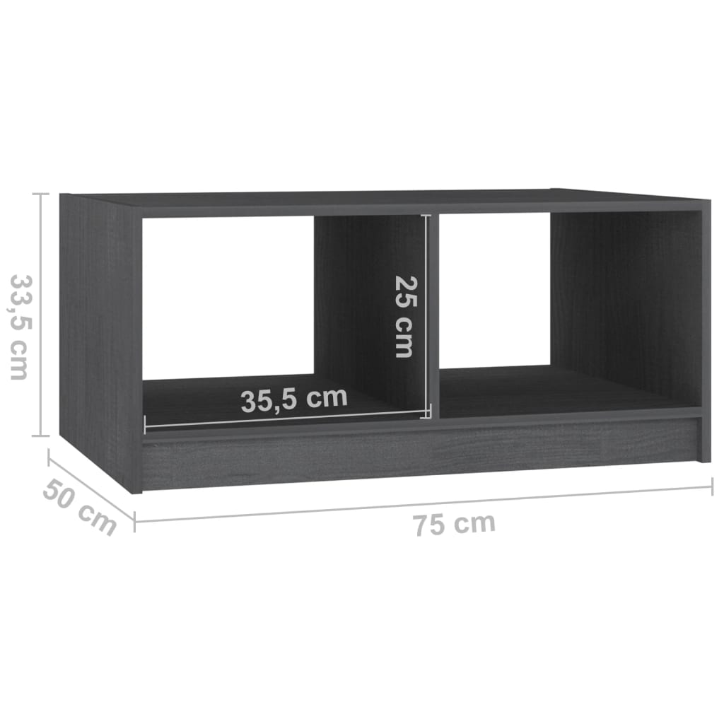 Table basse grise 75x50x33,5 cm en bois de pin massif