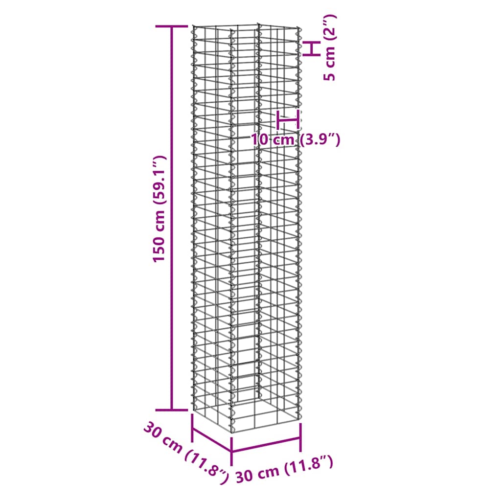 Gabionen-Hochbeete 3 Stk. 30x30x150 cm Eisen