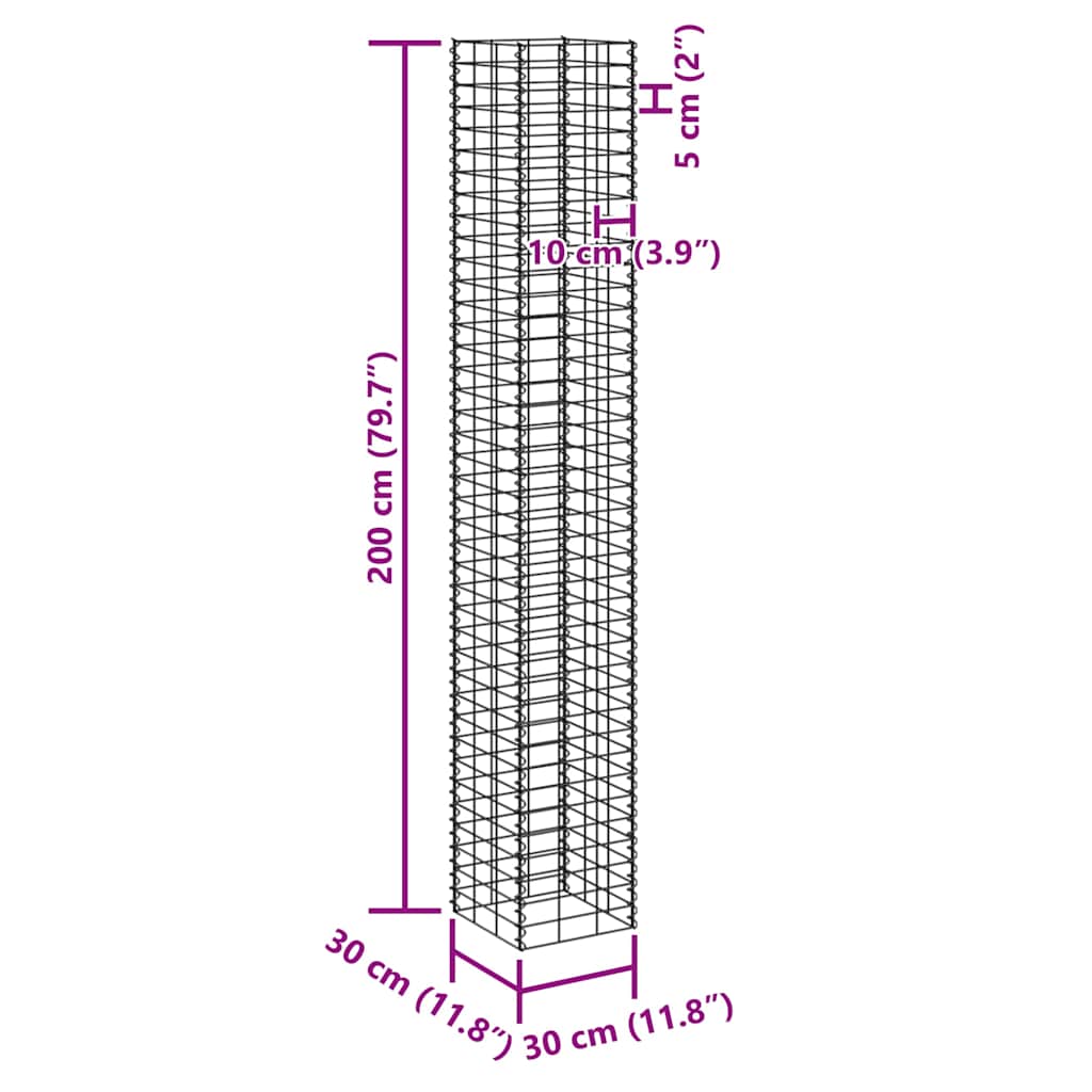 Gabionen-Hochbeete 3 Stk. 30x30x200 cm Eisen