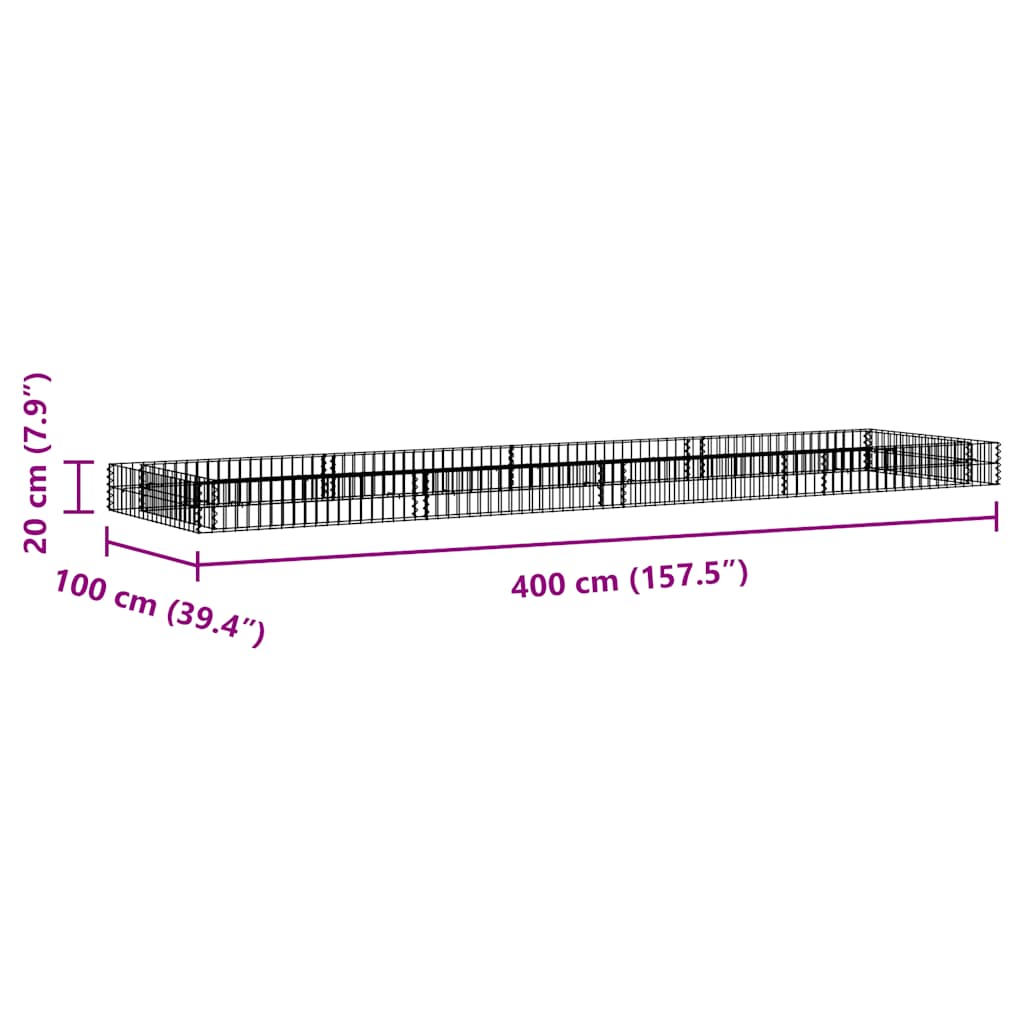 Gabionen-Hochbeet Verzinkter Stahl 400x100x20 cm