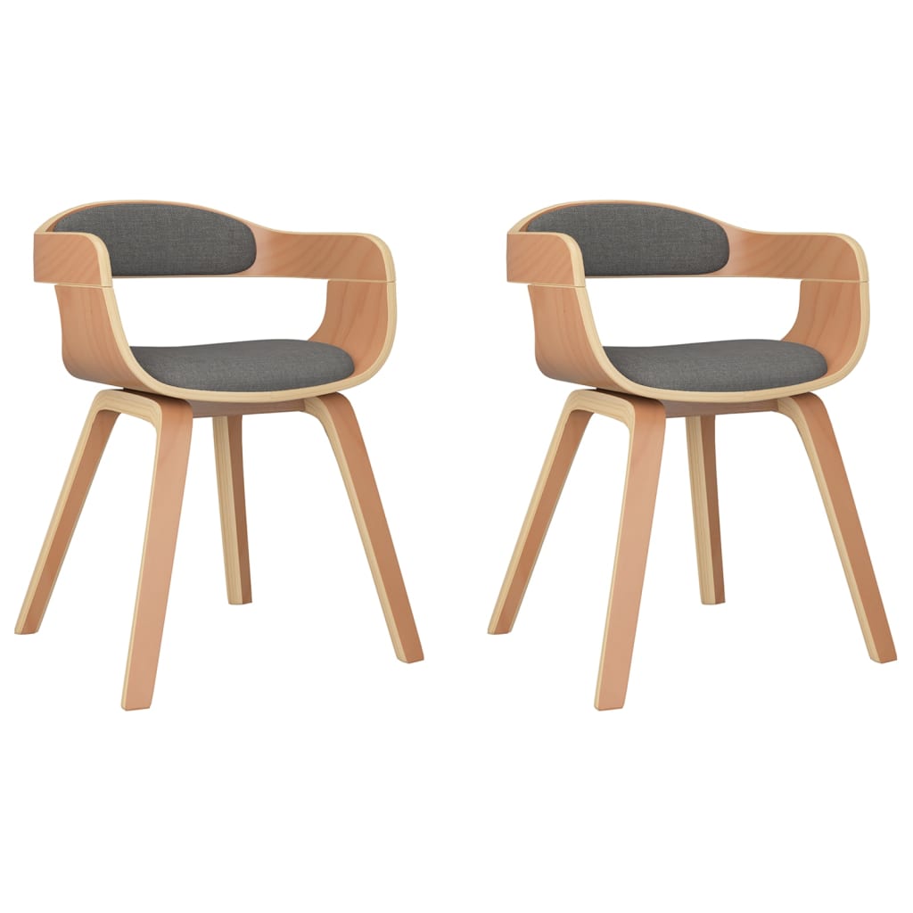 Chaises de salle à manger, lot de 2, en bois courbé gris clair et tissu
